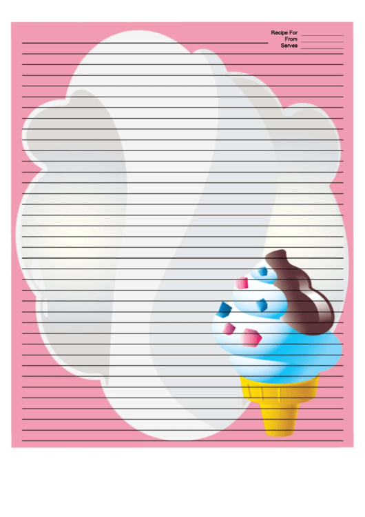 Ice Cream Cone Pink Recipe Card 8x10 Printable pdf