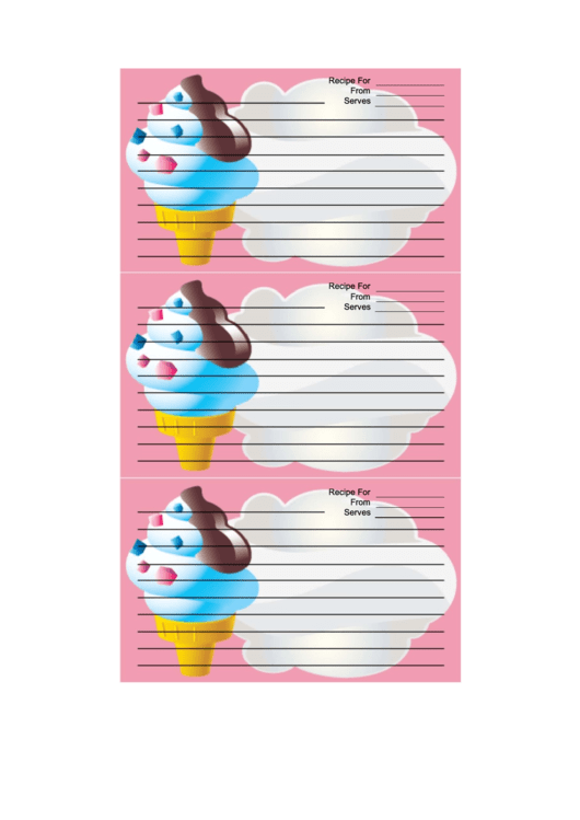 Ice Cream Cone Pink Recipe Card Template Printable pdf