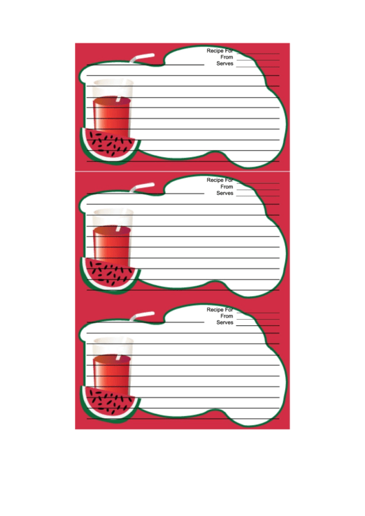 Watermelon Drink Recipe Card Template Printable pdf