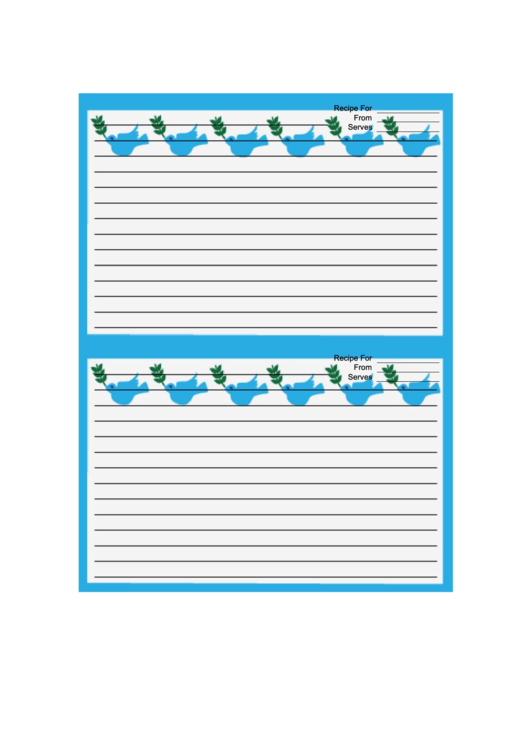 Peace Doves Blue Recipe Card Printable pdf