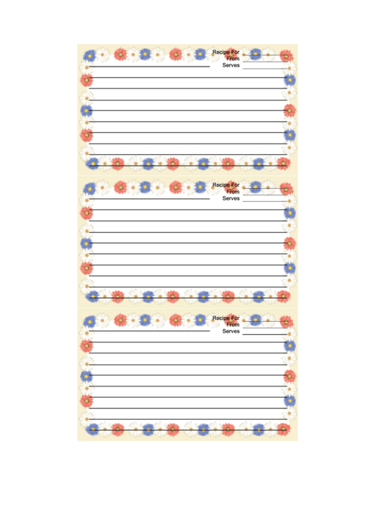Flowers Beige Recipe Card Template Printable pdf