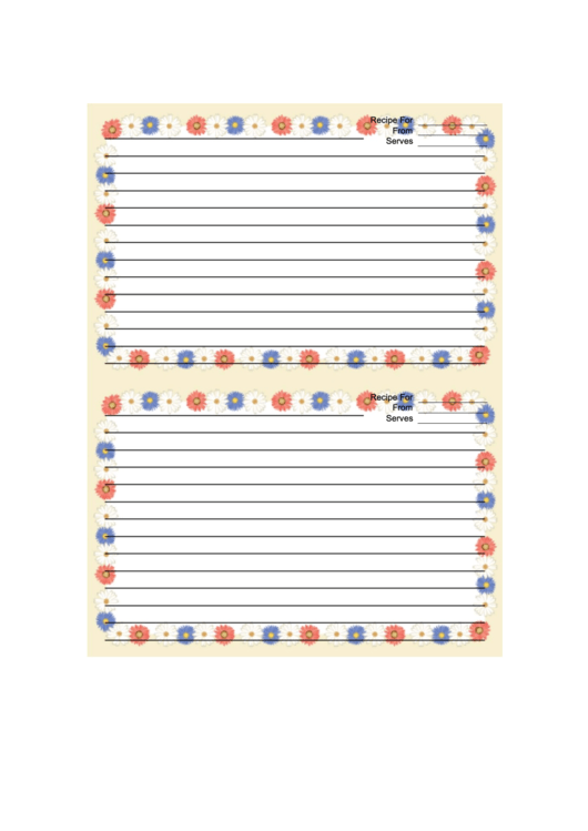 Flowers Beige Recipe Card 4x6 Printable pdf