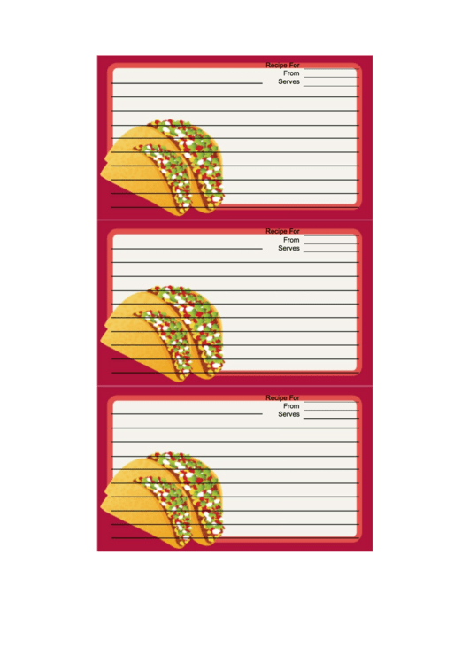 Tacos Recipe Card Template Printable pdf