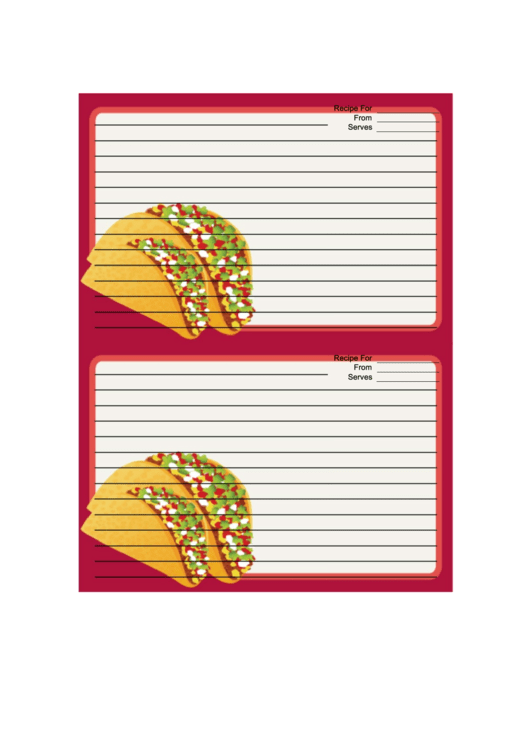 Tacos Recipe Card 4x6 Template Printable pdf