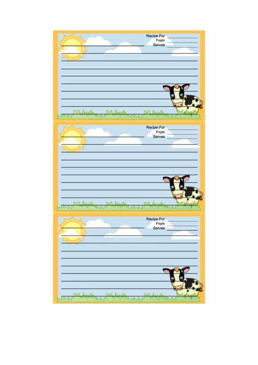 Cows Orange Recipe Card Template Printable pdf