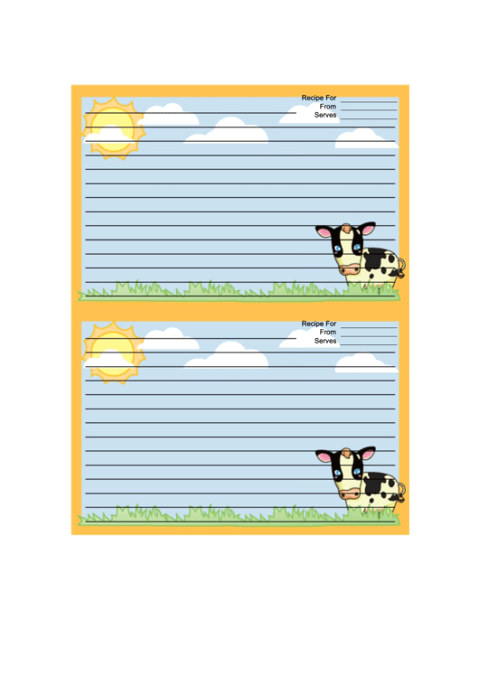 Cows Orange Recipe Card Template 4x6 Printable pdf