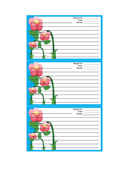 Blue Flowers Recipe Card Template 3x5 Printable pdf