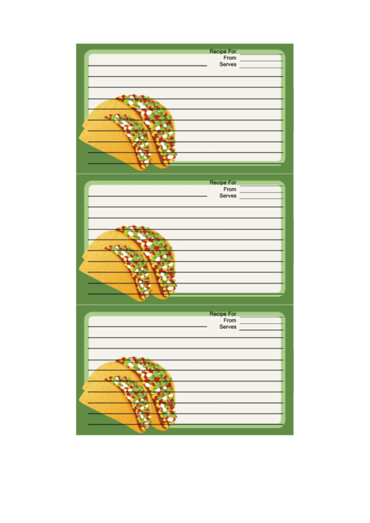Tacos Green Recipe Card Template Printable pdf