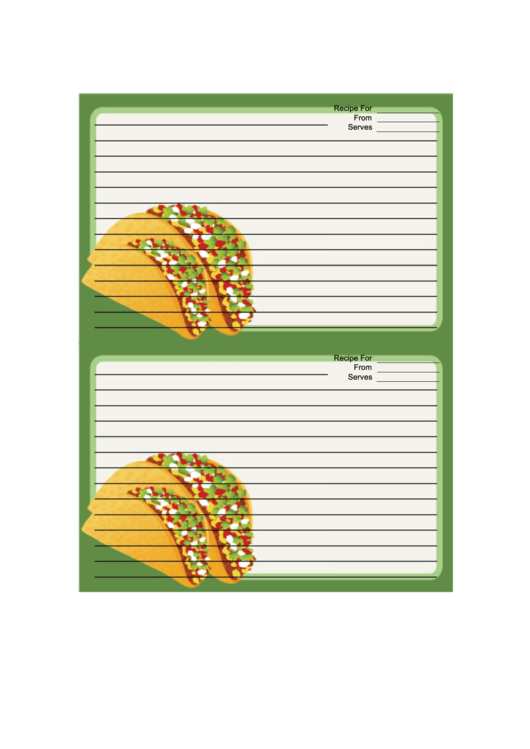 Tacos Green Recipe Card 4x6 Printable pdf