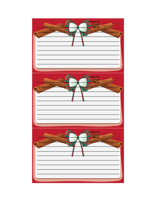 Holiday Bow Red Recipe Card Template Printable pdf