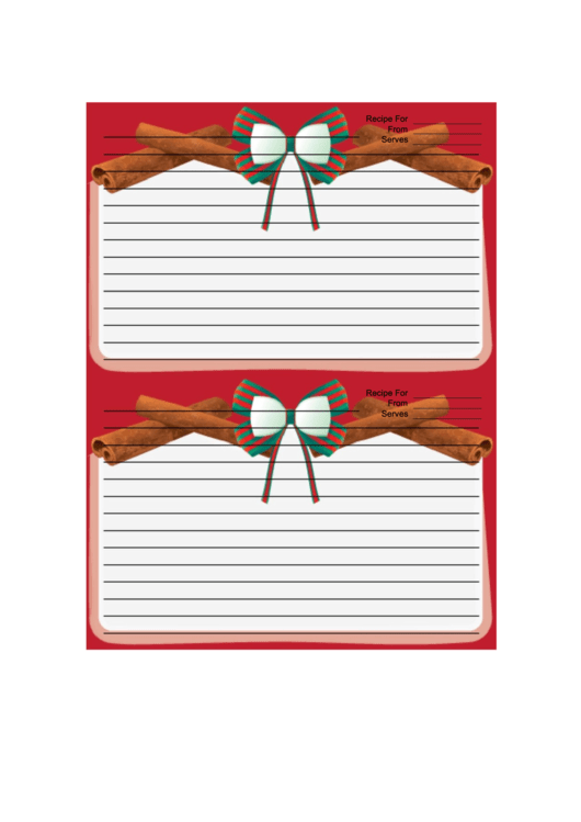 Holiday Bow Red Recipe Card 4x6 Printable pdf