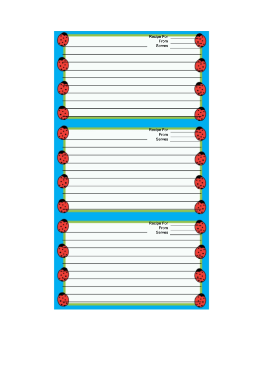 Blue Ladybugs Recipe Card Template Printable pdf