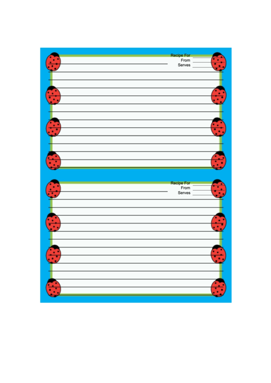 Blue Ladybugs Recipe Card 4x6 Printable pdf
