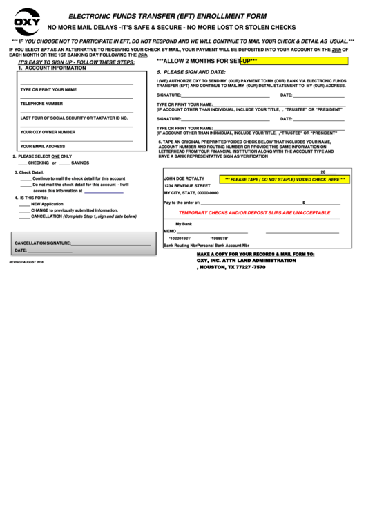 Oxy Electronic Funds Transfer (Eft) Enrollment Form Printable pdf