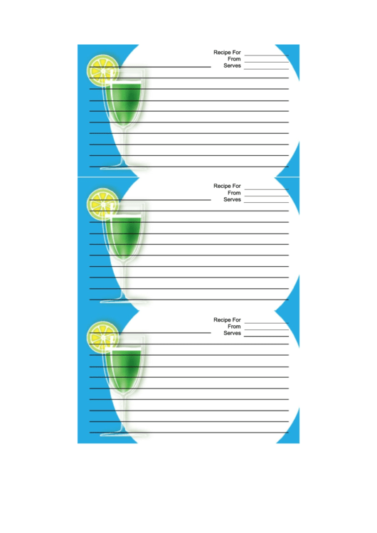 Cocktail Blue Recipe Card Template Printable pdf