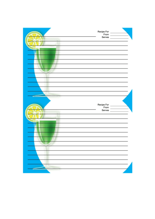 Cocktail Blue Recipe Card 4x6 Printable pdf