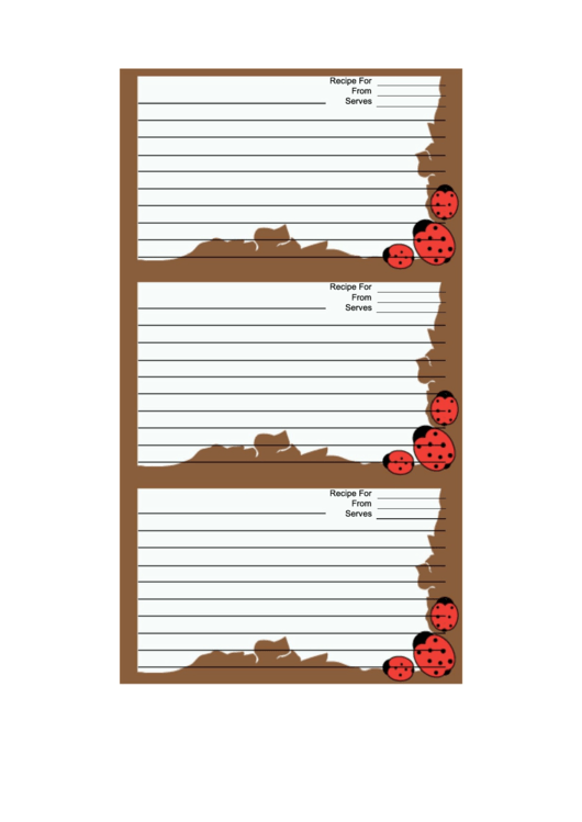 Brown Ladybugs Recipe Card Template Printable pdf