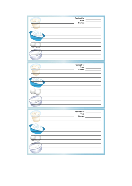 Ingredients Blue Recipe Card Template Printable pdf