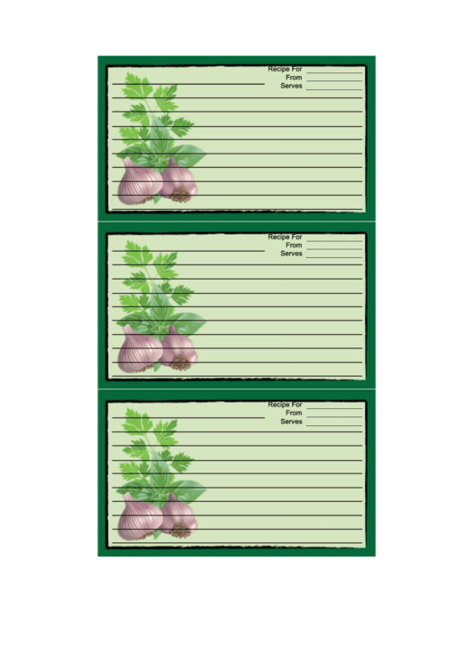 Garlic Green Recipe Card Template Printable pdf