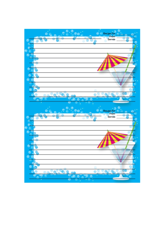 Blue Cocktail Umbrella Recipe Card Template 4x6 Printable pdf