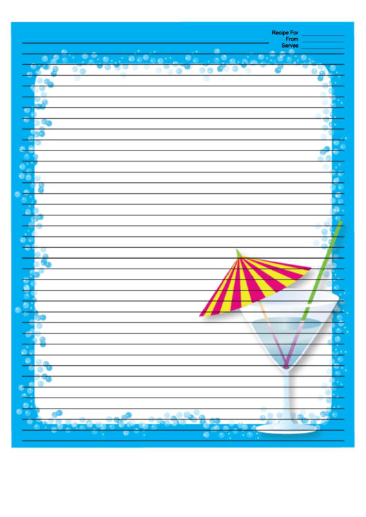 Blue Cocktail Umbrella Recipe Card 8x10 Printable pdf