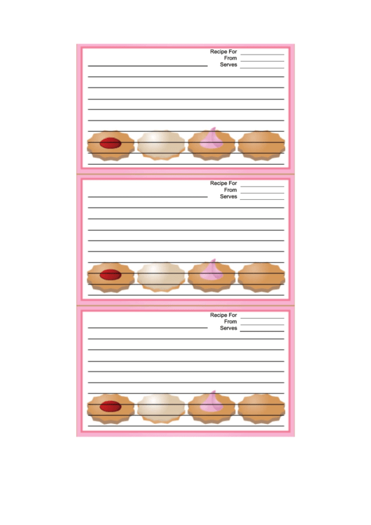 Cookies Pink Recipe Card Template Printable pdf