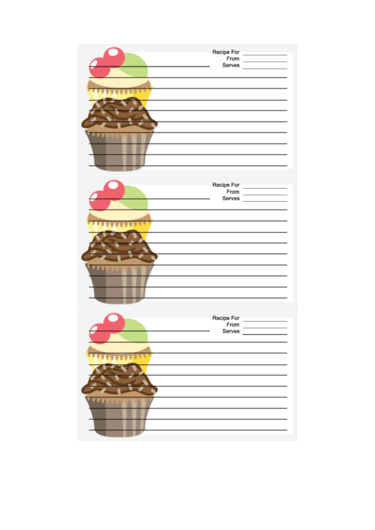 Cupcakes White Recipe Card Template Printable pdf