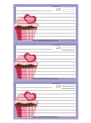 Pink Heart Cupcake Purple Recipe Card Template