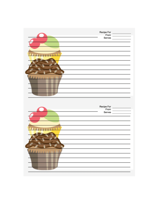 Cupcakes White Recipe Card 4x6 Printable pdf