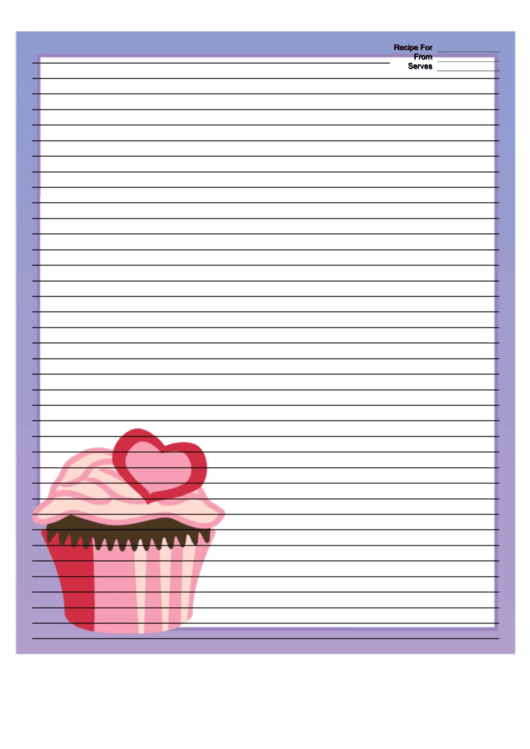 Pink Heart Cupcake Purple Recipe Card 8x10 Printable pdf