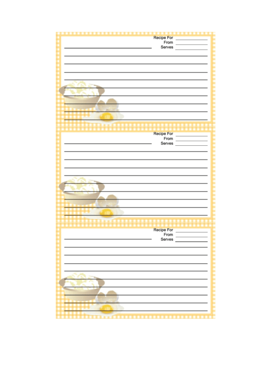 Eggs Yellow Gingham Recipe Card Template Printable pdf