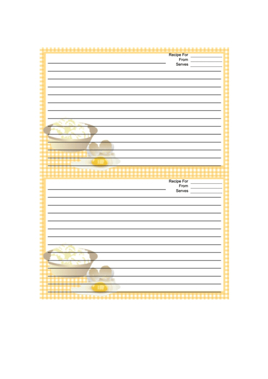 Eggs Yellow Gingham Recipe Card Template 4x6 Printable pdf