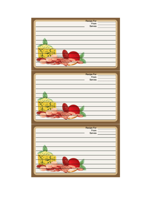 Brown Salami Cheese Recipe Card Template Printable pdf