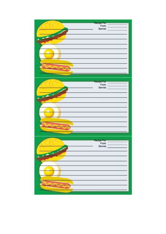 Hamburger Hotdog Recipe Card Template Printable pdf