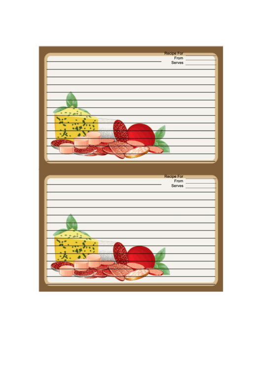 Brown Salami Cheese Recipe Card 4x6 Template