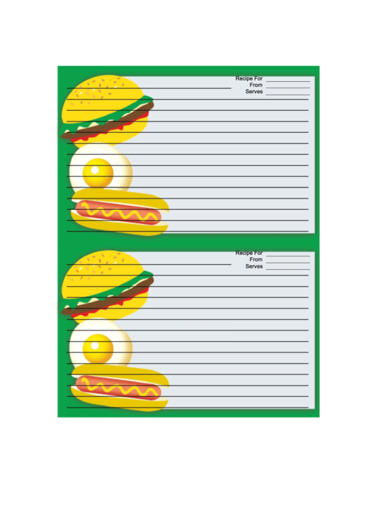 Hamburger Hotdog Recipe Card 4x6 Printable pdf