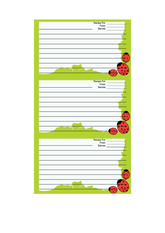 Light Green Ladybugs Recipe Card Template Printable pdf