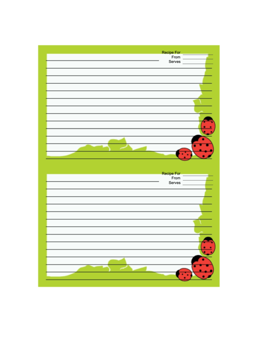 Light Green Ladybugs Recipe Card 4x6 Template Printable pdf