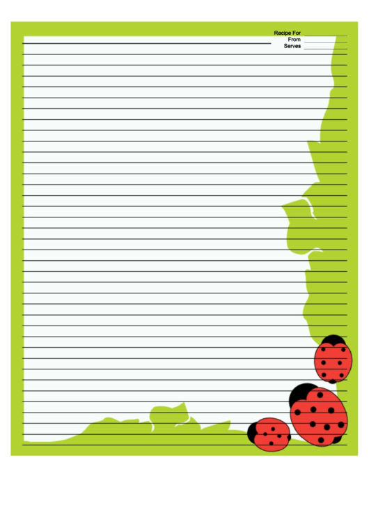 Light Green Ladybugs Recipe Card 8x10 Printable pdf