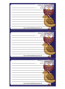 Partridge Owl Blue Recipe Card Template