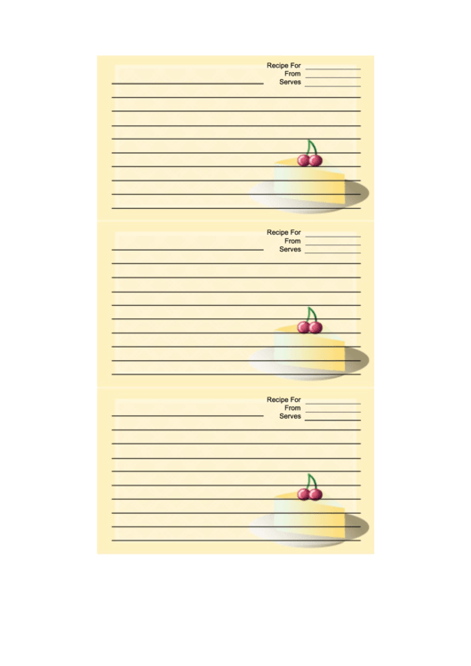Cheesecake Cherries Yellow Recipe Card Template Printable pdf