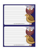 Partridge Owl Blue Recipe Card 4x6