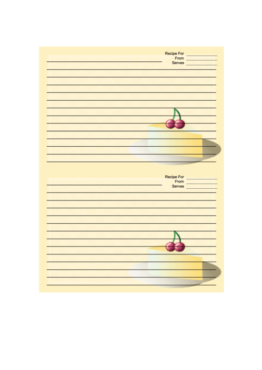 Cheesecake Cherries Yellow Recipe Card 4x6 Template Printable pdf