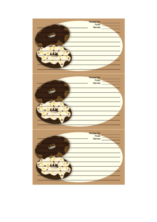 Frosted Doughnuts Brown Recipe Card Template Printable pdf
