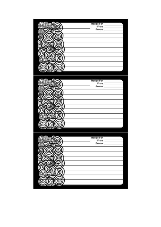 Black White Circles Recipe Card Template Printable pdf