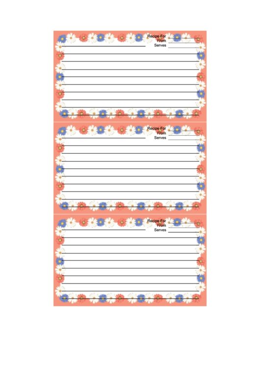 Flowers Peach Recipe Card Template Printable pdf