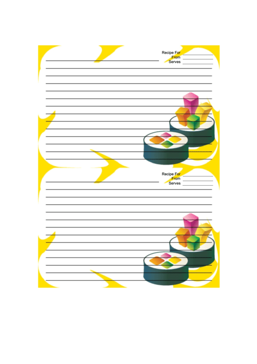 Yellow Sushi Recipe Card 4x6 Printable pdf