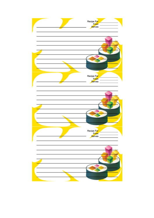 Yellow Sushi Recipe Card Template Printable pdf