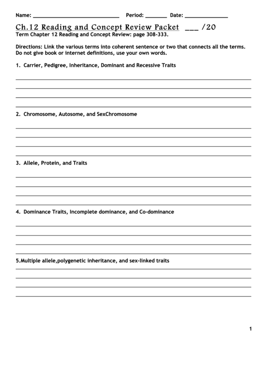 Reading And Concept Review Packet Printable pdf