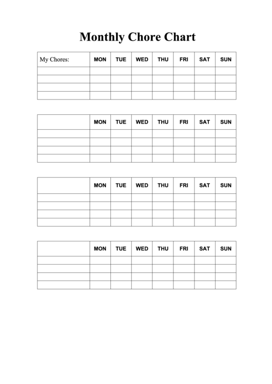 Blank Monthly Chore Chart Printable pdf